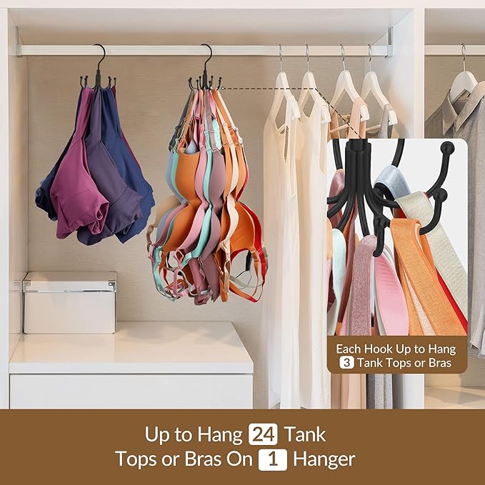 ZEDODIER Tank Top Hanger, Rotatable Bra Organzier for Closet, Max 24 Storage Capacity Sport Bras Holder, Metal Space Saving Closet Organizers and Storage, Black - Image 3