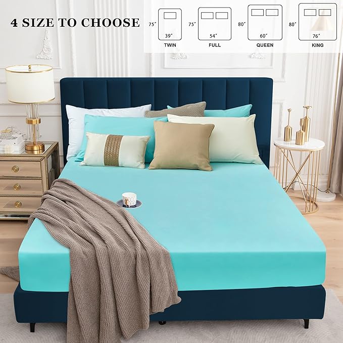Sufdari Mattress Protector,Waterproof Mattress Cover Queen,18" Deep Pocket Mattress Protector,Fitted Sheet Style with Elastic Rubber Band,Washable and Easy Care-Aqua,Queen