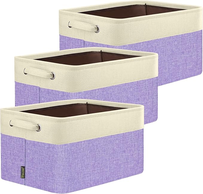 BALEINE 3 Pack Fabric Closet Storage Bins for Shelves, Linen Closet Organizers and Storage, Decorative Baskets for Organizing, Shelf, Clothes, Home, Office (Lavender, 17''x13''x10.5'') by BALEINE