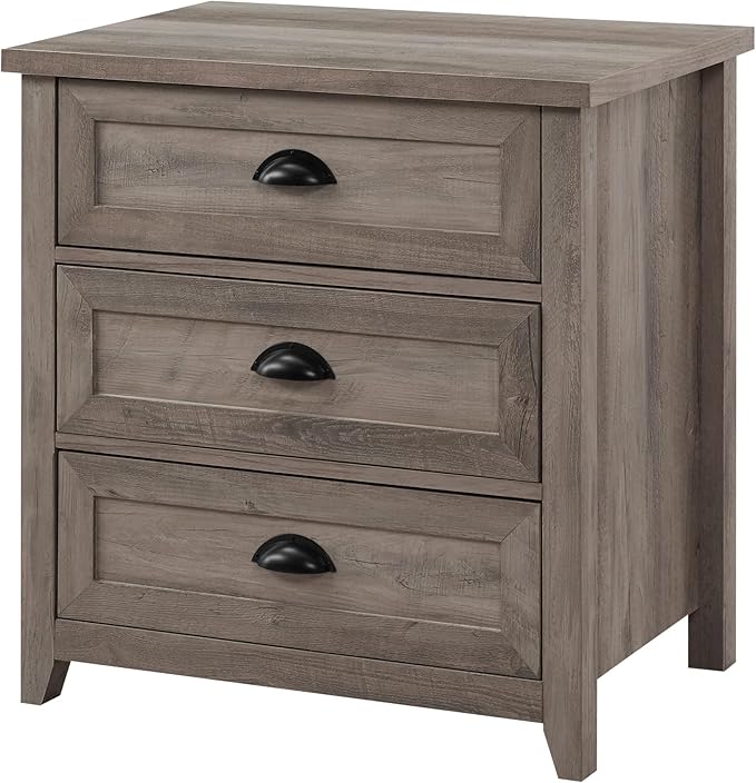 Walker Edison Hazel Modern Farmhouse 3 Drawer Framed Nightstand with Half-Moon Handles 25 Inch Grey Wash
