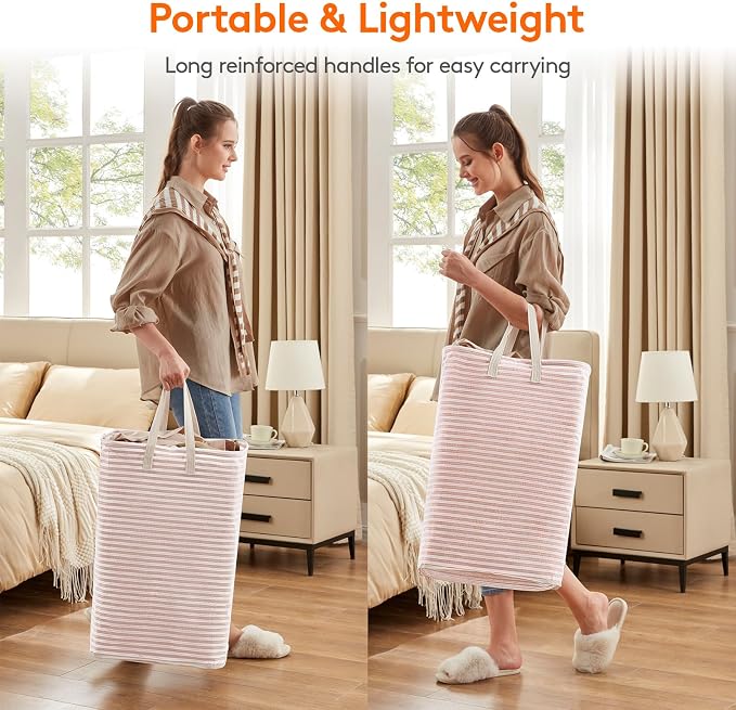 Lifewit 2 Pack Laundry Basket 80L Each, Collapsible Clothes Hamper with Reinforced Handles, Freestanding Waterproof Design for Bedroom and Laundry Room, Pink 160L Total - Image 5