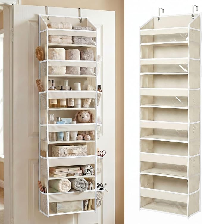 HOMELUX THEORY UPGRADED 6 Tiers Over The Door Organizer Hanging - 100D EXTRA THICK & 50lbs HUGE CAPACITY, 12 Side Mesh Pockets Over The Door Shoe Organizer, Hanging Closet Organizer (Ivory, 1pc) by HomeluxTheory