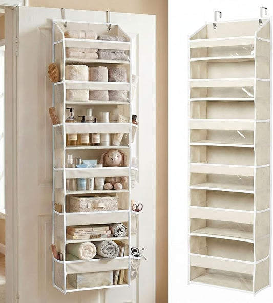 HOMELUX THEORY UPGRADED 6 Tiers Over The Door Organizer Hanging - 100D EXTRA THICK & 50lbs HUGE CAPACITY, 12 Side Mesh Pockets Over The Door Shoe Organizer, Hanging Closet Organizer (Ivory, 1pc) by HomeluxTheory