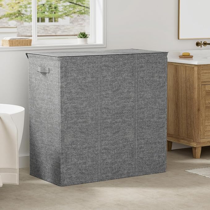 WOWLIVE 180L Laundry Hamper with Lid 3 Section,Large Laundry Basket with Removable Bags and Handles,Collapsible Dirty Clothes Hampers for Laundry,Laundry Basket Organizer for Laundry Room,Dorm,Grey - Image 3