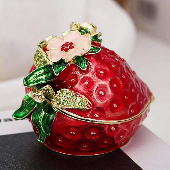 Hand Painted Fruit Trinket Box for Home Decor, Hinged Jewelry Organizer Storage, Unique Personalized Collectible Keepsake Figurine Handmade Decorative Ornament Gifts (Strawberry) - Image 5