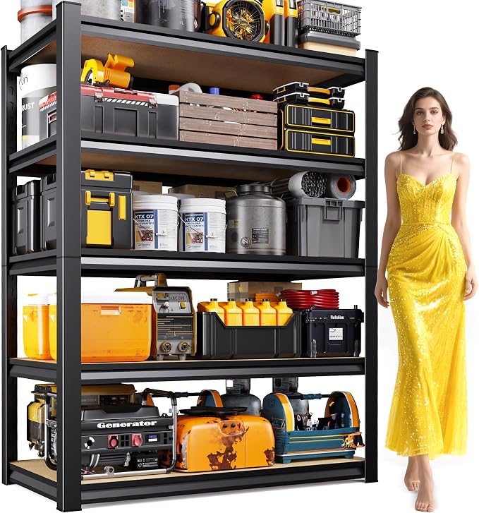 71.2" H Garage Shelving Heavy Duty Storage Shelves, Metal Adjustable Shelving Unit, Utility Garage Organizer Shelf for Basement, Pantry, Kitchen, Warehouse,15.7" Dx35.4 Wx71.2 H Black by Unknown