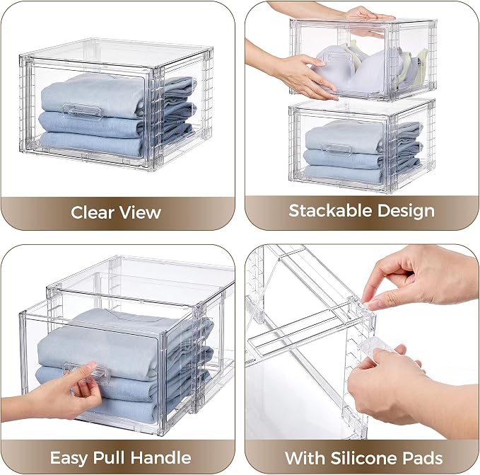 Vtopmart 4 Pack 18QT Clear Stackable Storage Drawers,Easily Assemble Closet Organizers,Plastic Storage Bins for Bathroom,Cabinet,Kitchen Pantry,Under Sink Organization(Medium) - Image 6