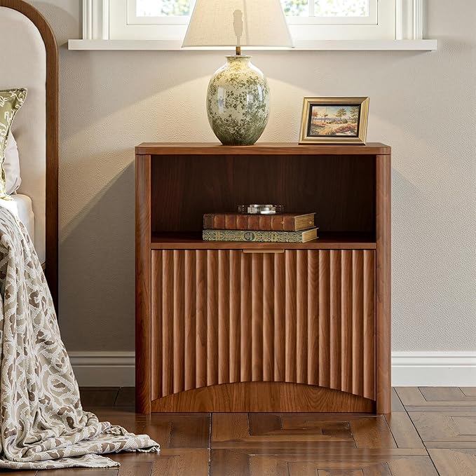 Evermagin 3-Piece Bedroom Furniture Set for Bedroom, 55" Wide Fluted 6-Drawer Dresser with 2 Nightstands, Mid-Century Modern Dresser and Nightstand Set (Walnut)