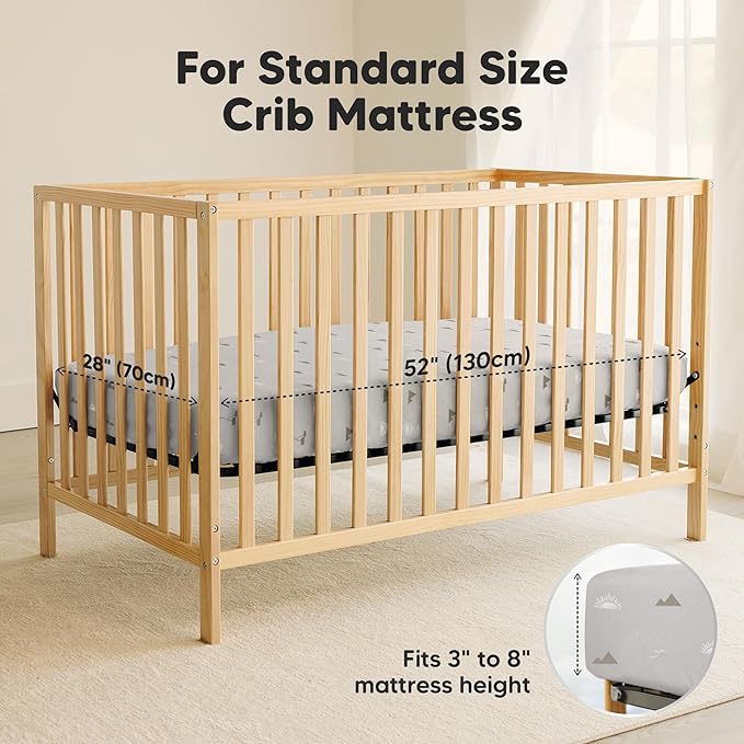 2-Pack Waterproof Crib Sheets for Boys, Girls - 52x28 Fitted Organic Cotton Baby Crib Sheets, Toddler Mattress Protector Cover, Washable, Soft & Durable Baby Bedding Essentials (Savannah)