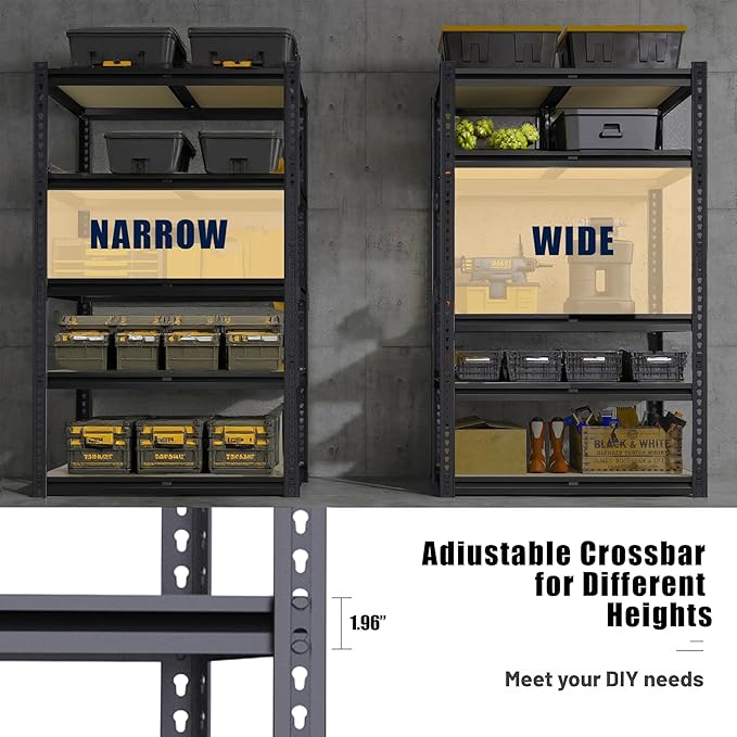 Garage Shelving, 2400 LBS Metal Storage Shelves, 12" x 28'' x 60'' Heavy Duty Shelf, Adjustable Shelving Rack, Standing Shelf Units, Shelves for Garage Storage - Image 6