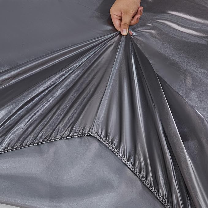Grey King Comforter Set Jacquard Bedding Set 8 Pcs Satin Sheet Set Vintage Neoclassical Floral Elegant Bed Home Decor Soft Down Comforter Luxury Hotel Silky Bed in a Bag with 1 Cushion Cover