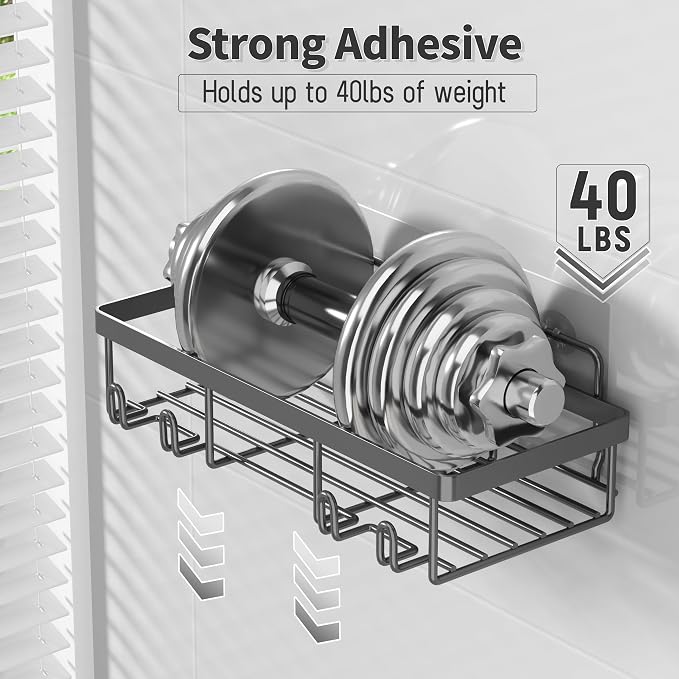 Liuoud 5 Pack Shower Caddy Organizer Rack Shelf for Inside Shower, Self Adhesive Bathroom Wall Storage Basket Rustproof Stainless Steel Large Capacity Shampoo Holder, Dark Grey - Image 5