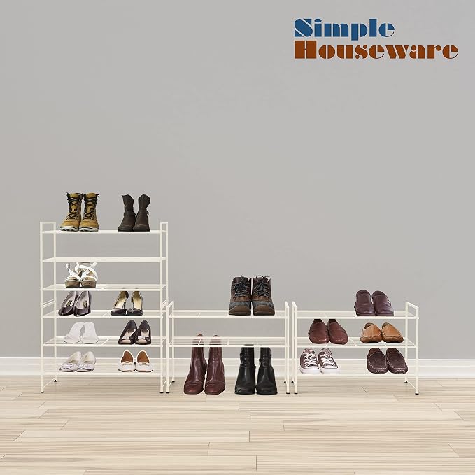Simple Houseware 3-Tier Stackable Shoes Rack Storage Shelf, White - Image 5