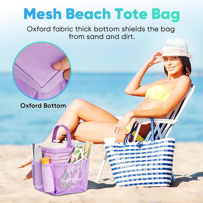 EUDELE 2 Pack Mesh Shower Caddy Portable for College Dorm Room Essentials, Shower Caddy Dorm with 8-Pocket Large Capacity,Shower Bag for Beach,Swimming,Gym All Black+All Purple - Image 5