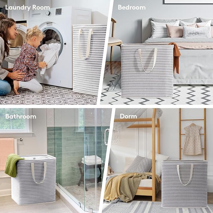Lifewit 2 Pack Laundry Basket 90L Each, Collapsible Clothes Hamper with Reinforced Handles, Freestanding Waterproof Design for Bedroom and Laundry Room, Grey 180L Total - Image 6