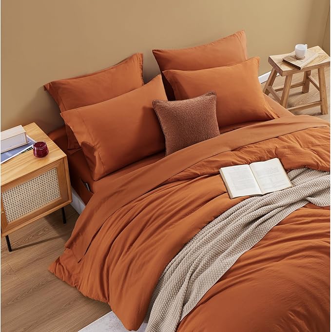 WRENSONGE Twin Comforter Set- 5 Pieces Burnt Orange Bed in a Bag, All Season Twin XL Bedding Sets with 1 Fitted Sheet, 1 Flat Sheet, 1 Pillow Sham and 1 Pillowcase