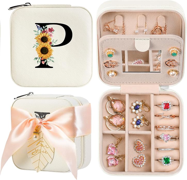 AYGXU Travel Jewelry Box for Women and Girls - Small Case With Initial A-Z - Teacher Gifts by AYGXU