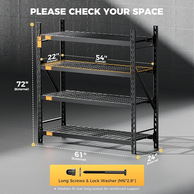 CAMMOO 61''W Storage Shelves, 6000LBS Metal Garage Shelving Unit with Magnetic Label, Upgraded Structure, Solid Steel Industrial Rack, Easy Assembly for Warehouse,Basement, 61''W x 24''D x 72''H - Image 2
