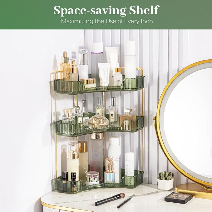 Aveniee Corner Bathroom Counter Organizer, 3 Tier Makeup Perfume Storage for Vanity, Countertop SkinCare Stand Shelf Holder for Women (Green) - Image 6
