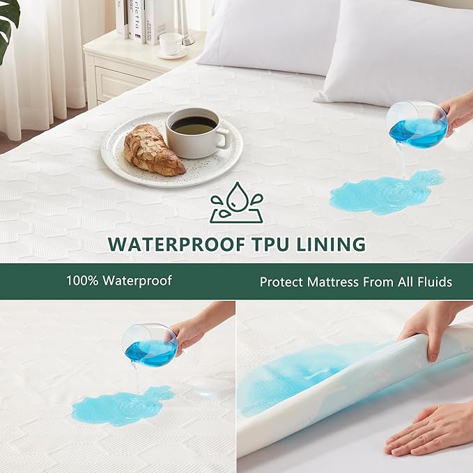 Twin Size Waterproof Mattress Protector, 40% Rayon Derived from Bamboo Cooling Mattress Pad Cover, 3D Air Fabric Breathable Mattress Pad Fitted with Deep Pocket 6"- 15" Machine Washable