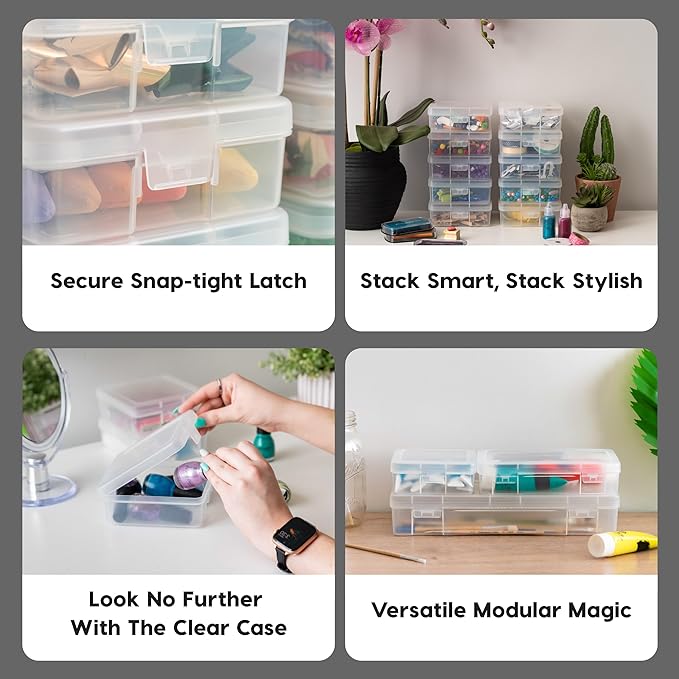 IRIS USA Pencil Case Boxes, 10-Pack, |Made in USA|, Plastic Bead Organizing Containers with Snap Lid for Arts, Crafts, Ephemera, Stickers, & Dance Cheer, Clear - Small - Image 3