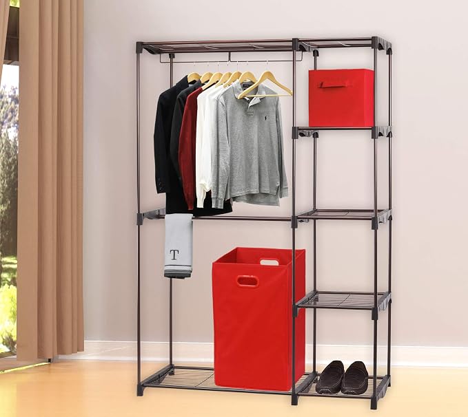 Simple Houseware Foldable Closet Laundry Hamper Basket, Red - Image 5