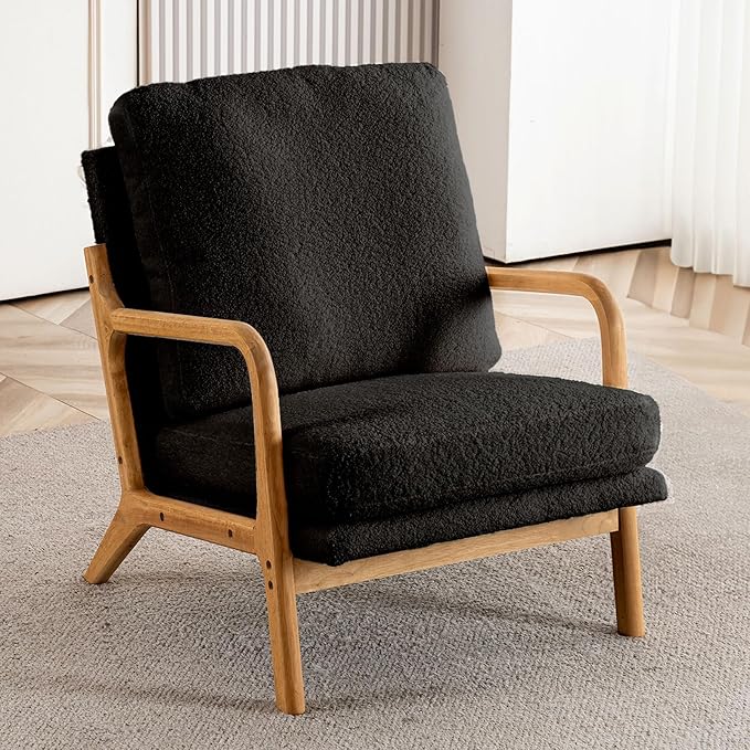 Mid Century Modern Accent Chairs for Living Room, 23” Wide Comfy Chair for Bedroom, Small Cozy Sherpa Reading Chairs for Adults, 108° Lounge Arm Chair Indoor with Detachable Cover, 5.5" Foam Cushion