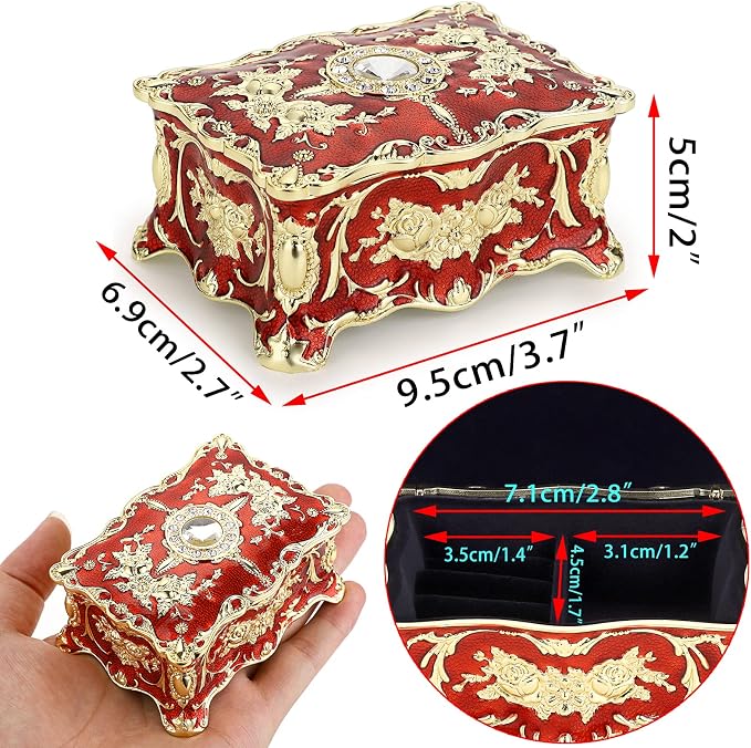 Hipiwe Vintage Jewelry Box, Small Enameled Trinket Box Organizer Rectangular Treasure Chest Box Jewelry Decorative box Keepsake Gift Box Case for Women,3.7x 2.7x 2 inch - Image 2