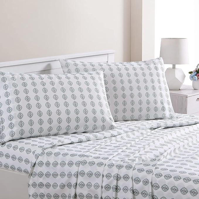 Modern Threads Printed 4-Piece Extra Soft Bedding Sheets & Pillowcase Set, Deep Pocket up to 16 inch Mattress Claire Cal King