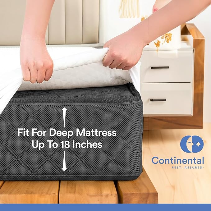 Continental Bedding King Size Mattress Pad Protector Sheets - Quilted Fitted Mattress Cover - Premium Cotton Mattress Bed Pad Topper Up to 18 Inches Deep - Machine Washable - 300 Thread Count