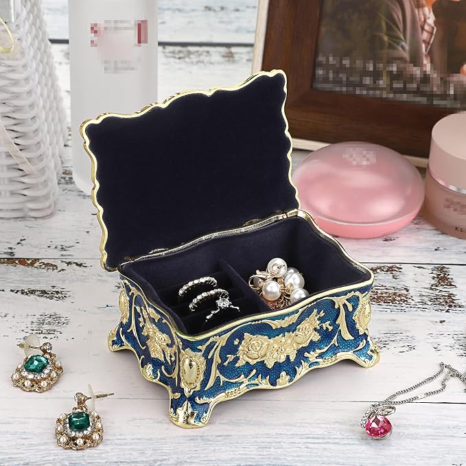 Hipiwe Vintage Jewelry Box, Small Enameled Trinket Box Organizer Rectangular Treasure Chest Box Jewelry Decorative box Keepsake Gift Box Case for Women,3.7x 2.7x 2 inch - Image 8