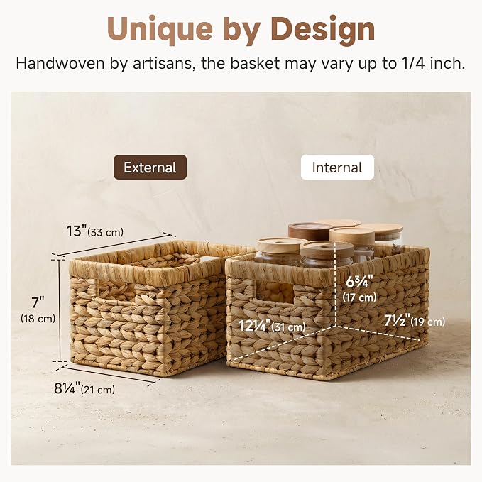 StorageWorks Wicker Basket, Baskets for Organizing, Storage Basket with Built-in Handles, Water Hyacinth Shelves (Medium 2-Pack, Natural Hyacinth) - Image 3