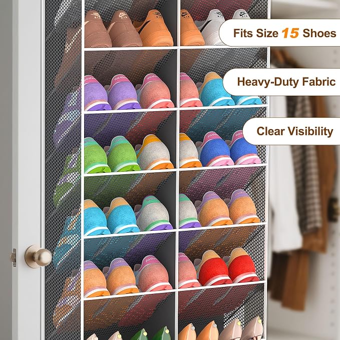 20-30 Pairs Over the Door Shoe Organizer, Breathable Mesh Pocket Hanging Shoe Storage for Closet, 10-Tier Door Shoes Rack, Handing Shoes Holder Fit All the Family's Sneakers, Boots, Heels, Dark Grey - Image 5