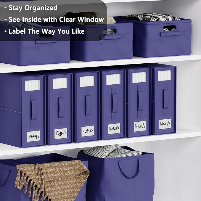 SheetCube Bed Sheet Organizers and Storage 6 Pack, Foldable Linen Closet Organizer with Window and Label, Bedding Folder Storage Box Container for Blanket, Duvet Cover Set, Bed Sheet Set - Navy Blue - Image 2