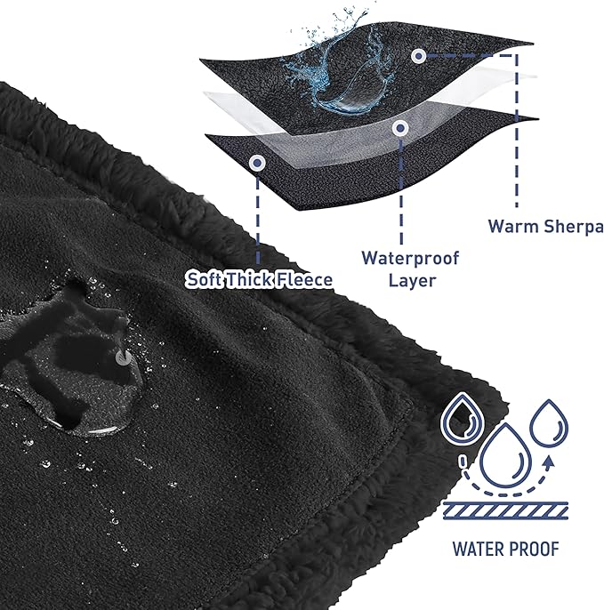 Catalonia Waterproof Blanket for Bed, Washable Leakproof Protector Cover, Reversible Throw Blanket for Couch Sofa, Stain Proof Blanket Pad, 50X60 inches, Black