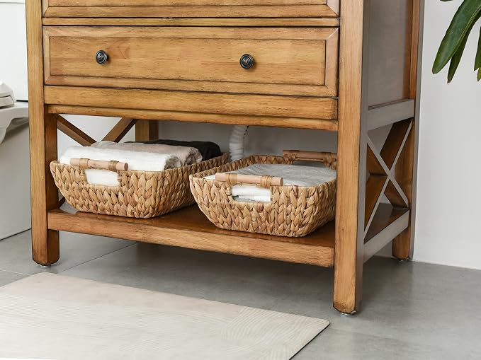 StorageWorks Hand-Woven Storage Baskets with Wooden Handles, Water Hyacinth Wicker Baskets for Organizing, 2 Pack - Image 5