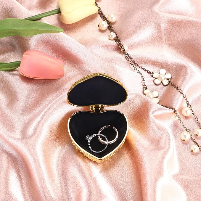 Hipiwe Vintage Jewelry Box Heart Shape Trinket Chest Metal Gold Treasure Storage Case for Rings Earrings Necklace Keepsake Organizer Gift for Woman - Image 4