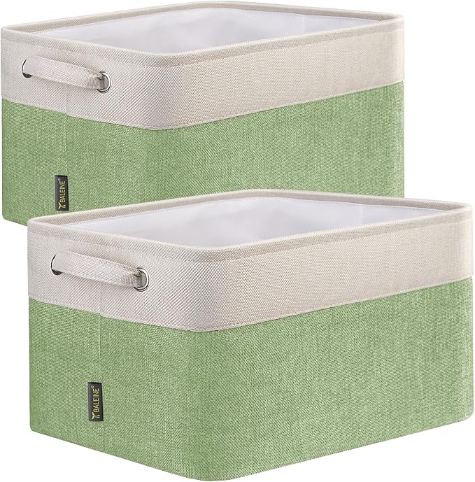 BALEINE 2 Pack Fabric Closet Storage Bins for Shelves, Linen Closet Organizers and Storage, Decorative Baskets for Organizing, Shelf, Clothes, Home, Office (Green, 15''x11''x9.5'') by BALEINE