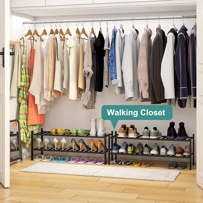 viewcare Black Shoe Rack, 2-Tier Long Shoe Rack for Entryway, Bamboo Wood Shoe Shelf for Closet & Hallway, Long 33IN | Beautiful | Functional | Sturdy | Durable - Image 4