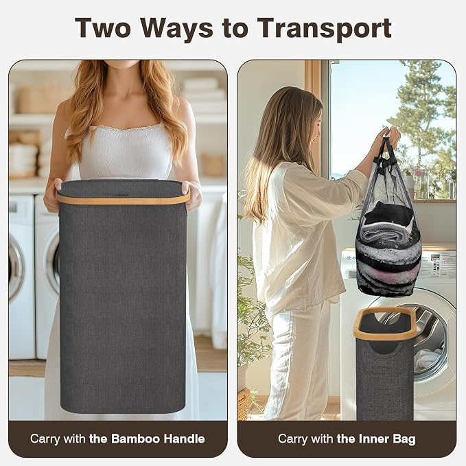 Bathola 75L Slim Laundry Hamper with Lid, Dirty Clothes Hampers for Laundry, Collapsible Laundry Baskets for Small Spaces, Bedroom, Bathroom, Laundry Room, Dark Grey - Image 3