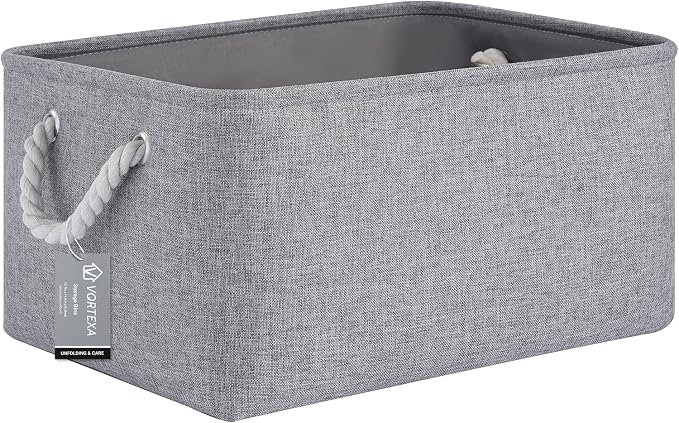 Large Storage Baskets- 15.7x11.8x8.26 inch Storage Bins for Shelves and Closet Organizing, Foldable Fabric Bin for Home Organization Clothes and Laundry (1-Pack, Gray) by VQRTEXAStorageBasket