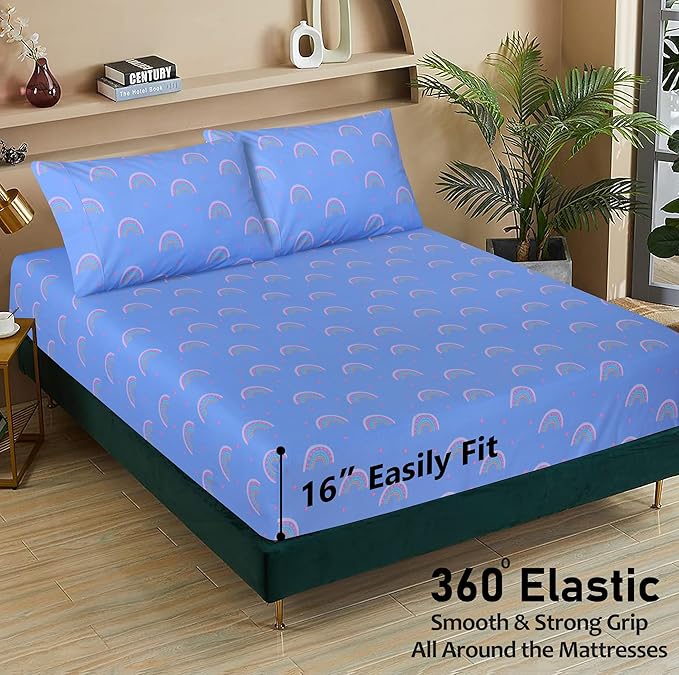 RUVANTI 100% Cotton Sheets – Twin Size Percale Bedding, Cooling & Breathable Floral Design, Durable with a Crisp, Soft & Comfortable Feel, 16" Deep Pocket, 3-Piece Set, Baby Rainbow