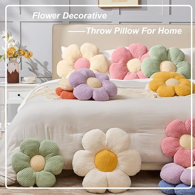 XIAIJIA Flower Pillow Flowers Shaped Pillow Cushion Decorative Daisy Pillow for Bed Cute Throw Pillow Flower Floor Pillow Soft Seat Cushion Cream Cushion 15.7"