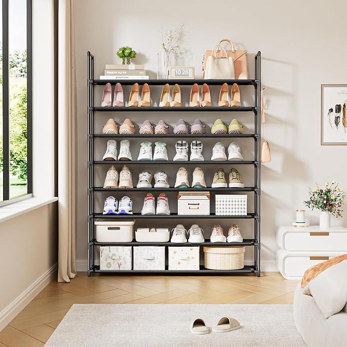 OYREL 8 Tier Shoe Organizer, 33.3in Wide x 11.2in Deep x 55.7in Tall, Black Metal and Plastic Shoe Rack, Holds up to 32-40 Pairs of Shoes - Image 5