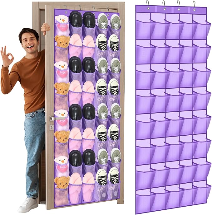 Windyun 40 Large over the Door Hanging Shoe Organizer Purple Mesh Pockets Shoe Rack for Closet Behind Door Hanger Storage Holder Nonslip for Cruise Essentials, Dorm Room Storage, Utility Room by Windyun