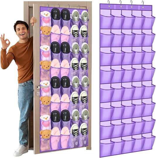 Windyun 40 Large over the Door Hanging Shoe Organizer Purple Mesh Pockets Shoe Rack for Closet Behind Door Hanger Storage Holder Nonslip for Cruise Essentials, Dorm Room Storage, Utility Room by Windyun