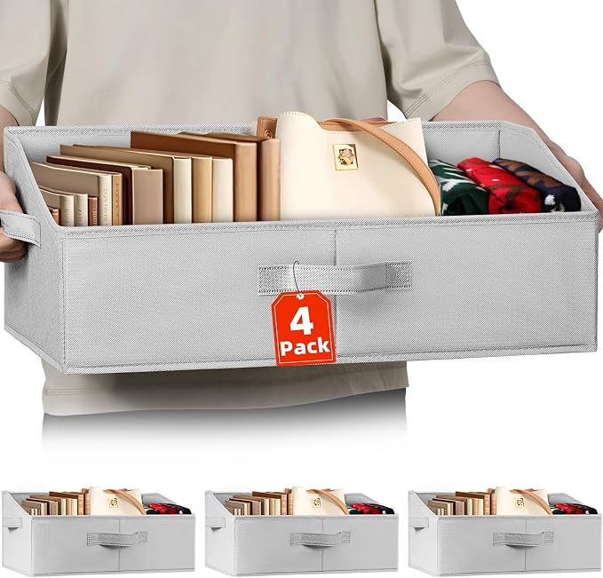 Extra Large Closet Organizers Bins 4 Pack - Blanket Basket for Organizing/Home Clothes Storage Bins for Jeans/Toy Organizers for Nursery/Wardrobe Shelf Closet Organization for Purse Hats Towel by Criusia