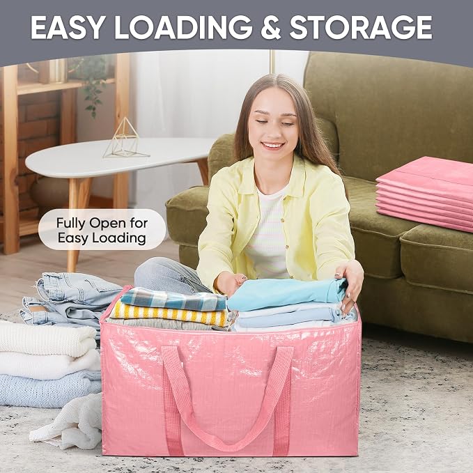TICONN 6 Pack Extra Large Moving Bags Heavy Duty with Zippers & Carrying Handles, Durable Storage Bags Moving Boxes for Closet Organizers and Storage (6 Pack, Coral) - Image 7