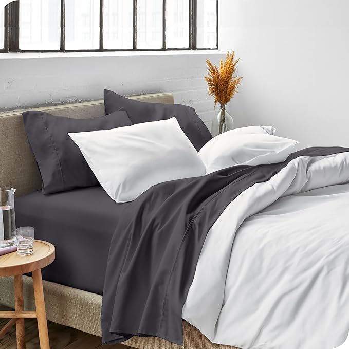 Bare Home Short Queen Sheet Set - 1800 Ultra-Soft Microfiber Bed Sheets - Double Brushed - Deep Pockets - Easy Fit - 4 Piece Set - Bedding Sheets & Pillowcases (Short Queen, Forged Iron Grey)