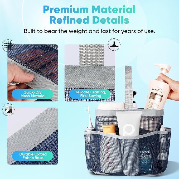 EUDELE Mesh Shower Caddy Portable for College Dorm Room Essentials,Shower Caddy Dorm with 8-Pocket Large Capacity for Beach,Swimming,Gym,Travel essentials - Image 3